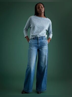American Eagle Outfitters AE77 Premium Wide Leg Jeans in Medium Blue
